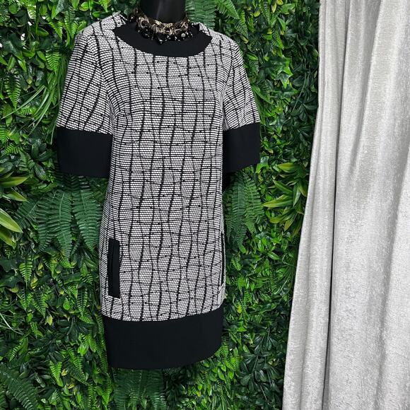 Banana‎ Republic Women Dress 2 Black White Tweed A Line Split Pocket 1568 - Picture 3 of 14